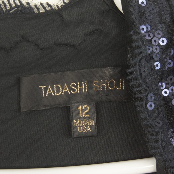 Tadashi Shoji Black Deep Navy Blue Sequin Lace Evening Dress - Picture 5 of 5
